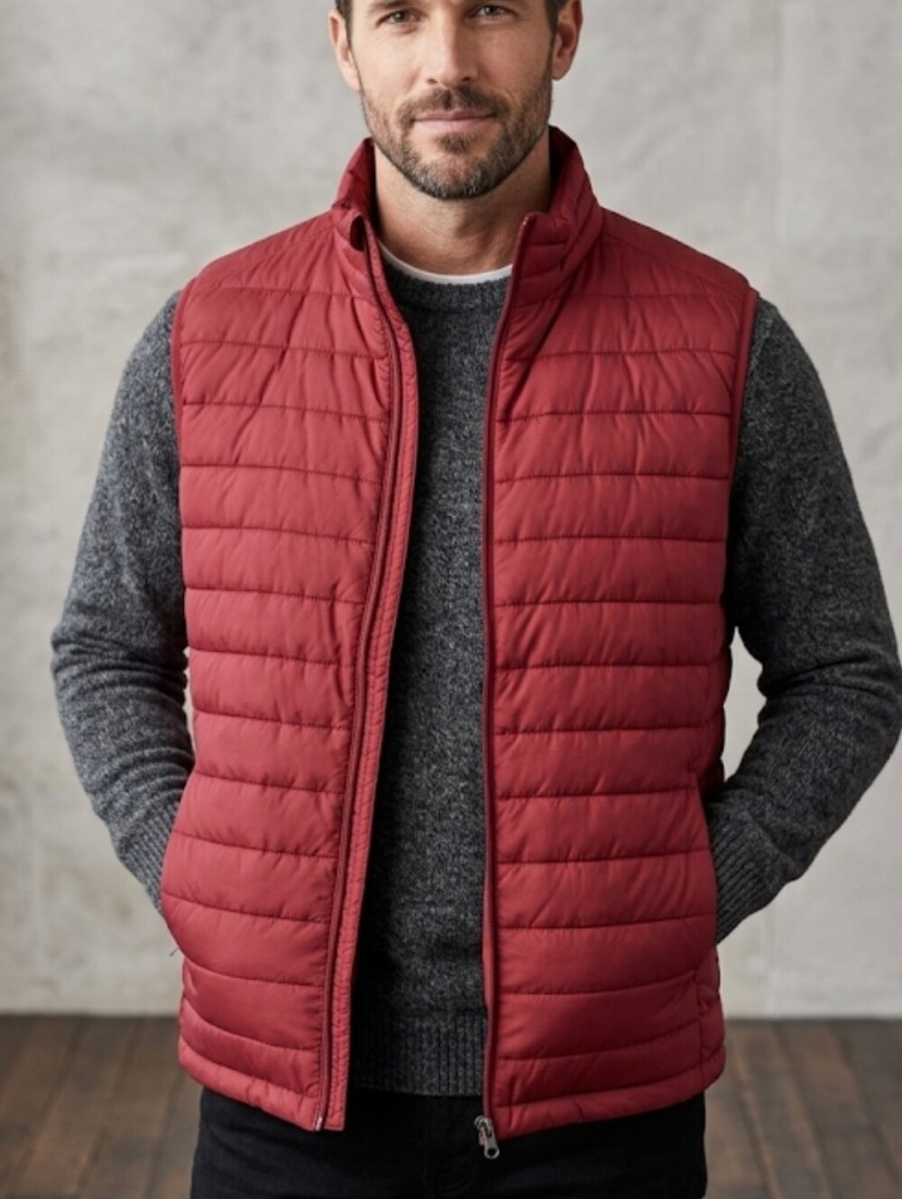 Firefly Men's Quilted Crimson Red Puffer Vest with Zip Front